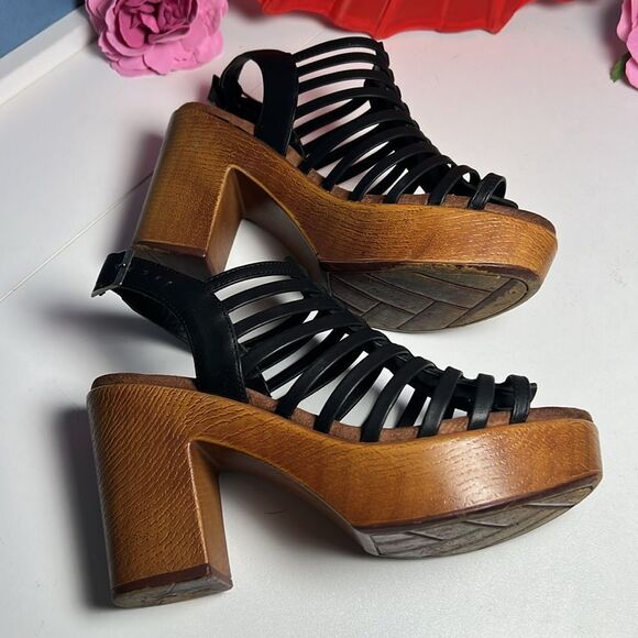 Cliffs By White Mountain Black Vegan Leather Buckle Platform Mules Women's 10 - Picture 4 of 6